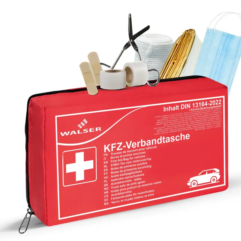 Trousse de secours automobile rouge conforme DIN 13164:2022, trousse de secours automobile, kit d'urgence automobile rouge Commande En Gros
